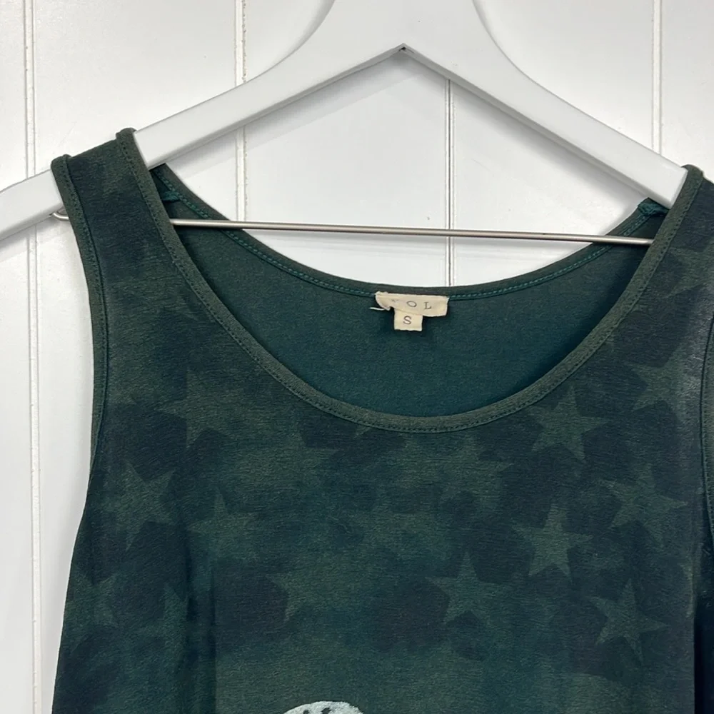 POL Woman’s Tank Top S Dark Green Americana Stars & Stripes Tie Dye Pullover EUC - Picture 3 of 10